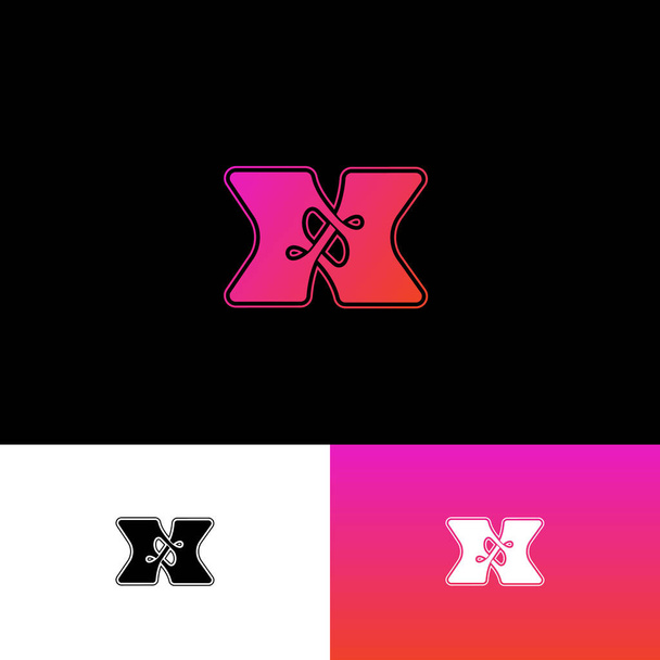 X logo. X letter monogram consist of interlaced, crossed elements. Flat linear style emblem. Art deco style. - ベクター画像
