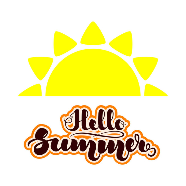 Sun ploché ikony a ručně psaný nápis "Ahoj léto". Vektorové ilustrace izolované na bílém pozadí. Eps10. - Vektor, obrázek