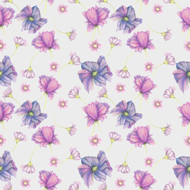 Seamless pattern of purple garden flowers - Photo, Image