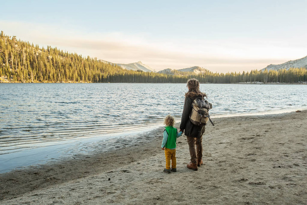 Mother with son visit Yosemite national park in California - Photo, Image