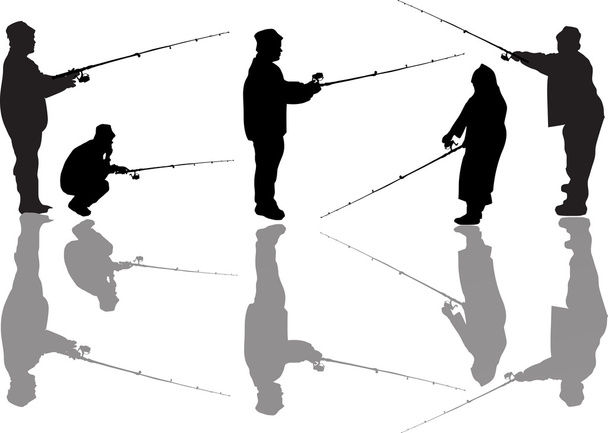 pescadores con reflejos aislados sobre blanco
 - Vector, imagen
