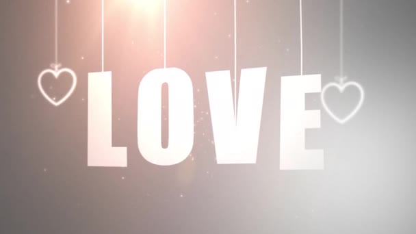 Liefdesbrieven opknoping op tekenreeks vallen aan het plafond met witte achtergrondkleur - Video