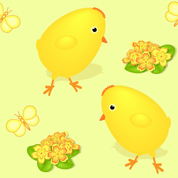 Цыплята и персики безморщинистой текстуры с зеленым бг
 - Вектор,изображение