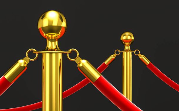 detail of golden barrier and red rope 3d rendering image - Foto, Bild