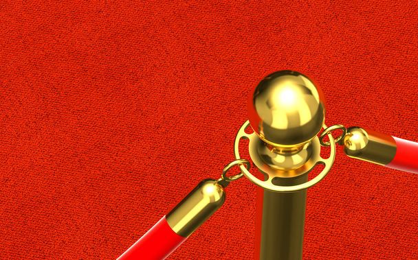 detail of golden barrier and red rope 3d rendering image - Photo, Image