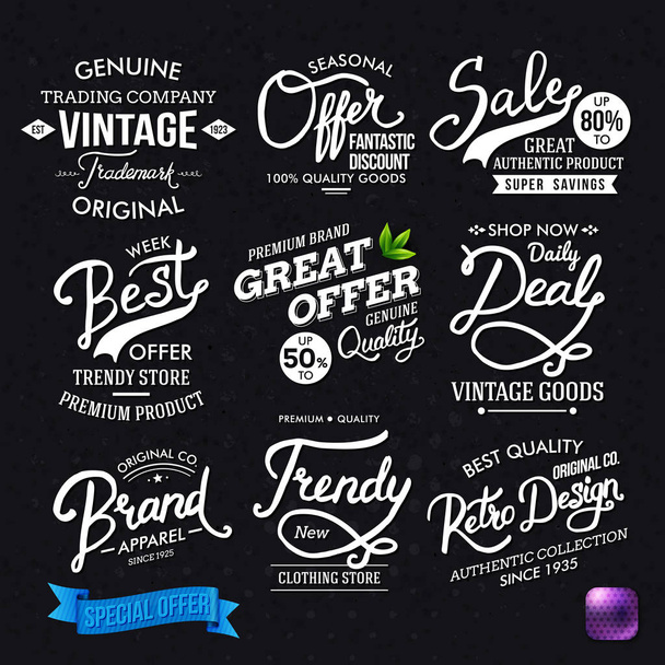 Various Artistic Texts for Fashion Labels on Black Background, Emphasizing Best Quality and Premium. Vector illustration. - Vector, Image