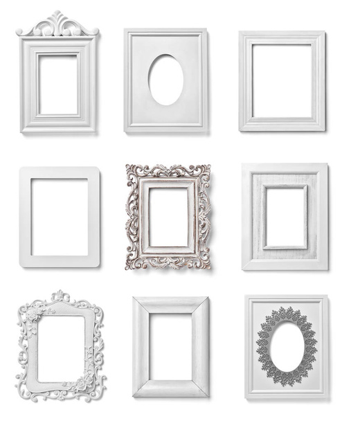 coleção de vários quadros de madeira branca no fundo branco. cada um é baleado separadamente
 - Foto, Imagem