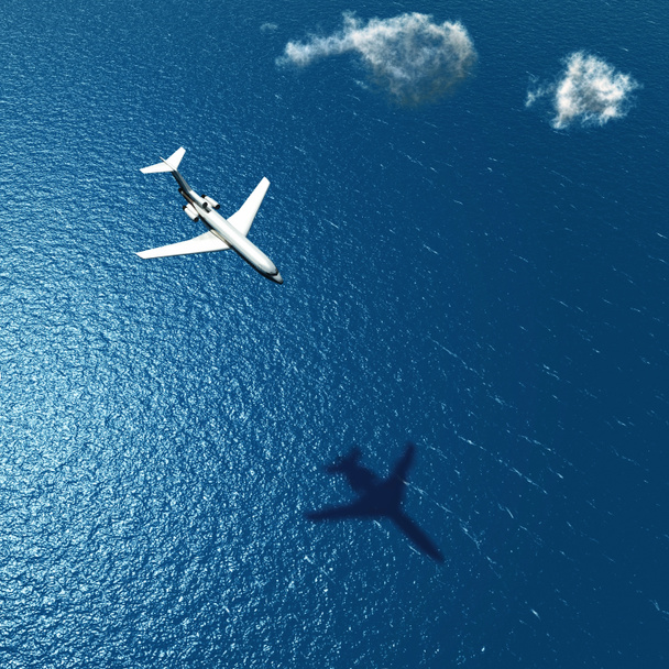 avión vuela sobre un mar
 - Foto, Imagen