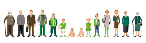 Generation of men and woman from infants to seniors, illustration - Vector, Image