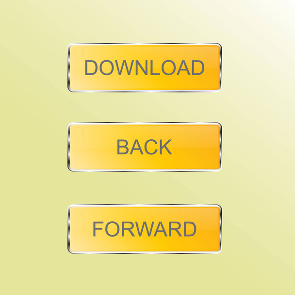  les boutons sont jaunes avec le texte / Dans la figure, 3 boutons, boutons pour le site, projet, projet. Boutons jaunes en jante métallique
. - Vecteur, image