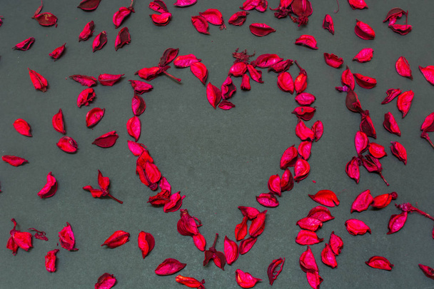 Heart Shaped Rose petals in Black Background - Photo, Image