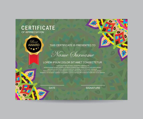 Moderne certificaatsjabloon met mandala - Vector, afbeelding