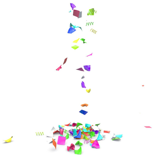 Яркие и красочные конфетти летают по полу. Изолированное прошлое. 3D иллюстрация
 - Фото, изображение
