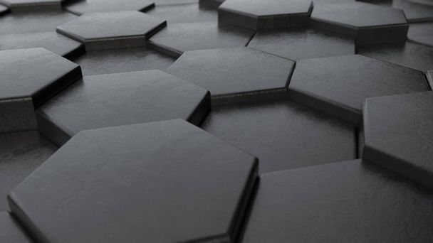 Ilustración 3D de una serie de hexágonos en diferentes posiciones que forman un fondo abstracto. La idea del caos y el orden. Renderizado 3D
. - Foto, Imagen