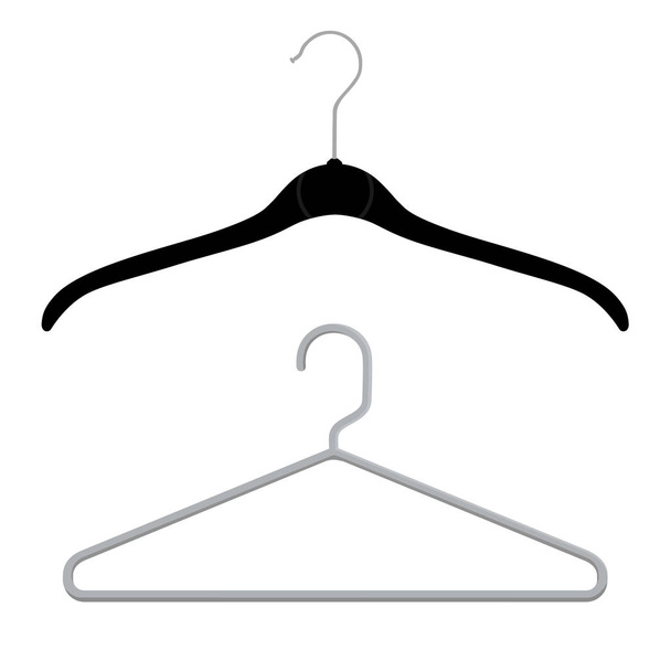 Black and grey plastic coat hangers, clothes hanger on a white background - Vector, Imagen