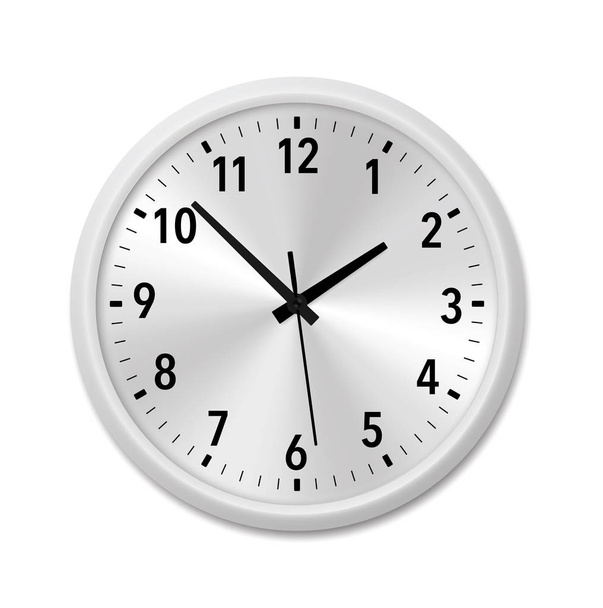 Realistické bílá moderní quartz nástěnné hodiny. Izolované na bílém pozadí - vektorové. - Vektor, obrázek