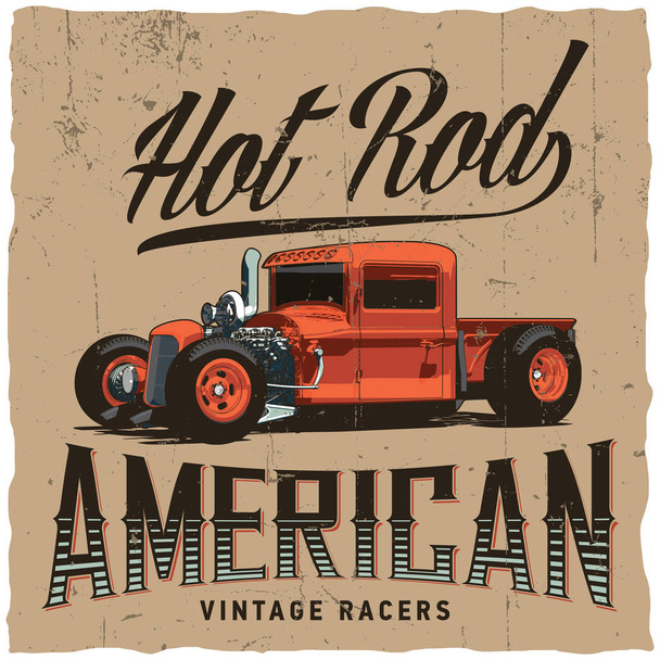 Плакат американских гонщиков с оранжевой векторной иллюстрацией
 - Вектор,изображение