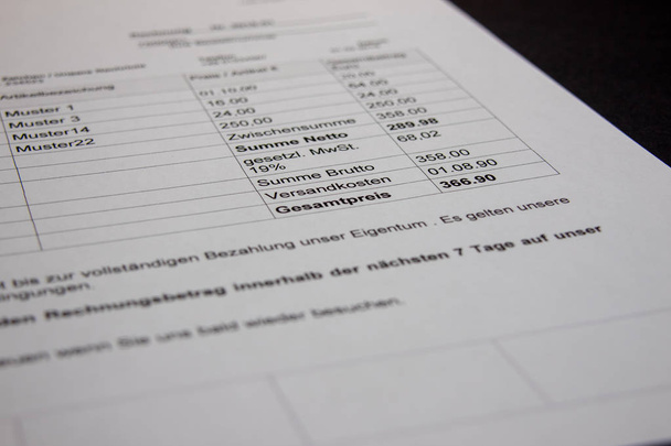 Invoice templates design in minimal style with german text "bill" on black background - Photo, Image