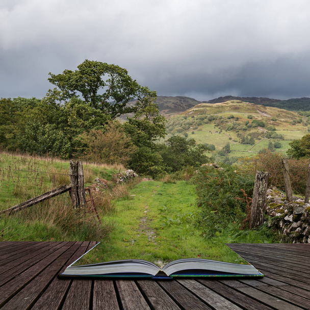 Obraz pejzaż piękny widok od przepaści spacer w Parku Narodowego Snowdonia, z widokiem na Las Barmouth i Coed-y-Brenin wychodzi z stron w książce magiczna opowieść - Zdjęcie, obraz