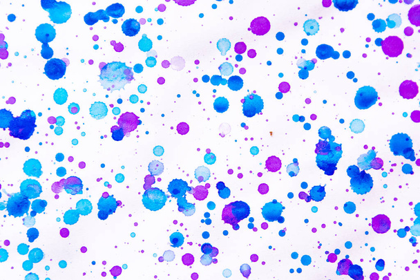 Blue and purple water color painting splash. Blot, Blurred spot. with texture. Multiple spots and stain water color on white background - Fotó, kép