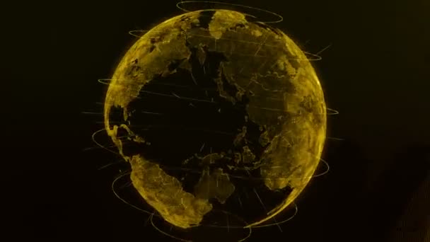 Uutistenavaaja. Kybermaa. Digitaalinen maankierto. Hiukkaset Earth 4K 3840x2160.Planet Saumaton Looping.Pixel 3D planeetta Earth animaatio.Pyörivä maapallo, paistaa mantereilla aksentti reunat.Abstrakti cyber animaatio syvyys kentän ja hehku
 - Materiaali, video