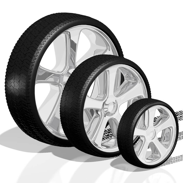 3D wheels, tires - illustration - Photo, Image