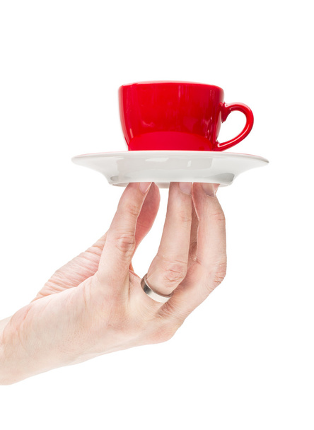 Servir a mano taza de café rojo
 - Foto, imagen
