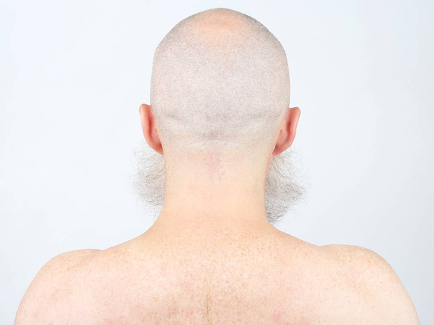 portrait of bald man with beard from back on light background - Photo, Image
