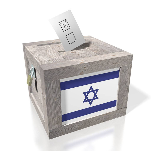 3D volby/hlasování koncept - woden urna, státní vlajka. - Fotografie, Obrázek