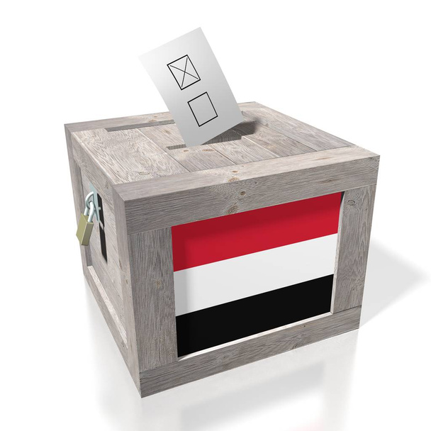 3D seçimi/oylama kavramı - woden oy sandığı, ulusal bayrak. - Fotoğraf, Görsel