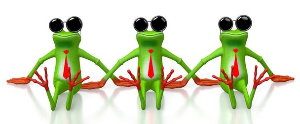 3D kreslená žáby se slunečními brýlemi na bílém pozadí. - Fotografie, Obrázek
