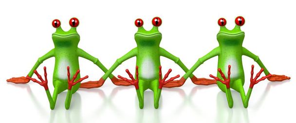 3D kreskówki żaby siedzi - białe tło. - Zdjęcie, obraz