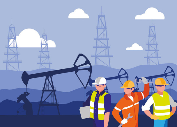 zespół pracowników wydobywania ropy naftowej - Wektor, obraz