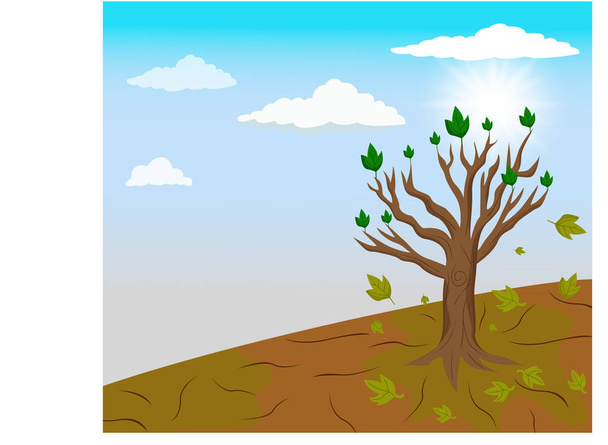 Global warming and A single tree left in climate change - Vector, Image