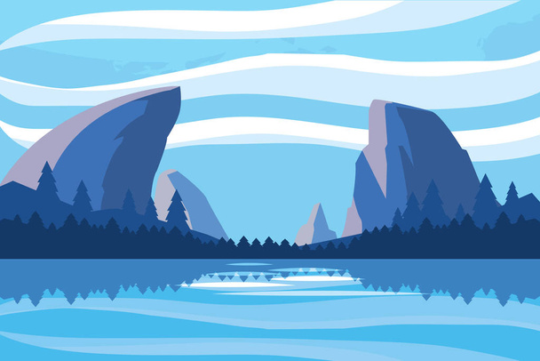 paisaje con icono de escena del lago
 - Vector, imagen