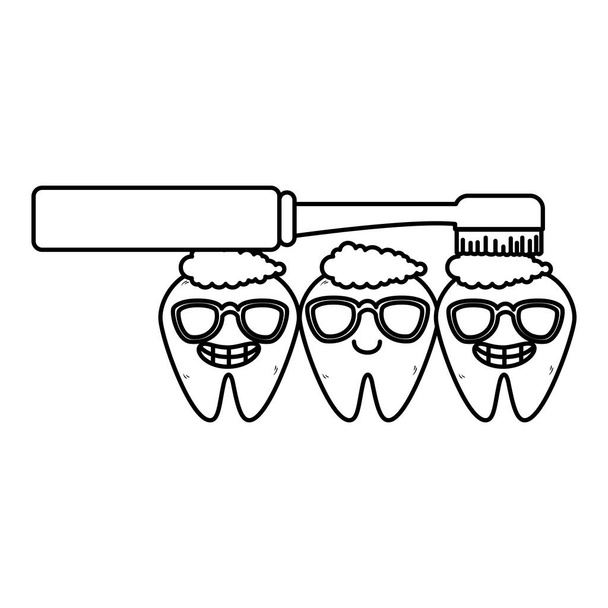 dentes cômicos com personagens kawaii escova
 - Vetor, Imagem