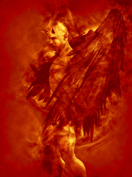 Ilustración del personaje del diablo en el fuego - 3d renderizado - Foto, Imagen