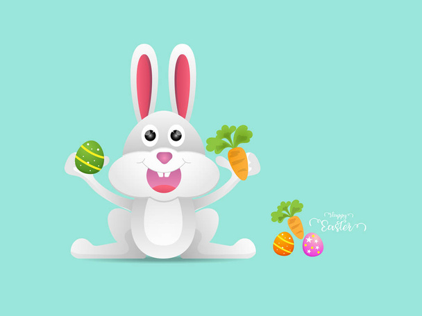illustration of rabbit or bunny with easter egg and carrot cartoon vector background - Vettoriali, immagini