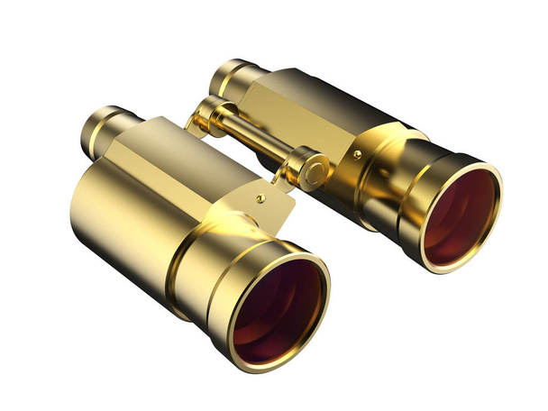 3d rendering gold binoculars isolated on white background - Photo, Image