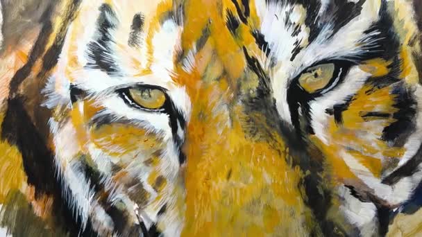 Pintura artística à mão de um olho de tigre, sessão de vídeo, lapso de tempo, animação
, - Filmagem, Vídeo