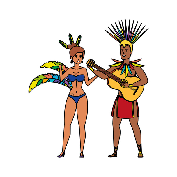 Βραζιλίας χορευτές ζευγάρι με κιθάρα - Διάνυσμα, εικόνα
