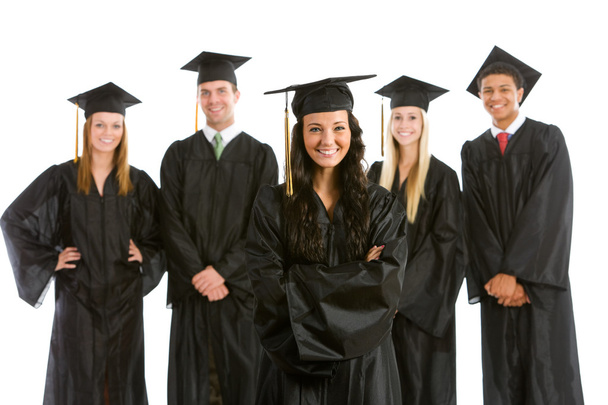 Graduation: Pretty Female Graduate with Others Behind - Foto, imagen