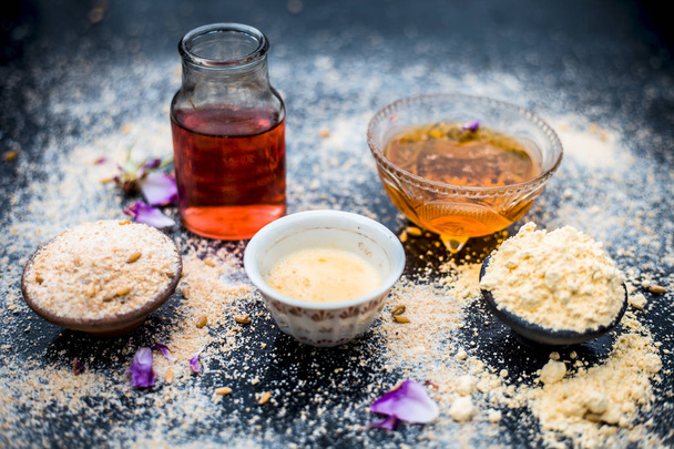 Close up of oats face mask with rose water and honey - Photo, Image