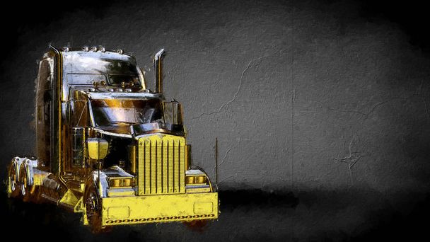 3D рендеринг золотого грузовика на темном фоне
 - Фото, изображение