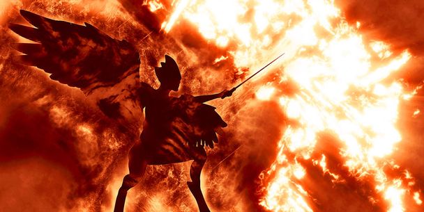 Ilustração do demônio diabólico no inferno - renderização 3D - Foto, Imagem