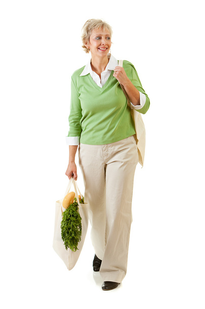 Couple: Woman with Reusable Grocery Bags - Photo, image