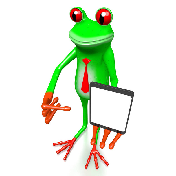3D-Frosch mit Tablet / Smartphone - Foto, Bild