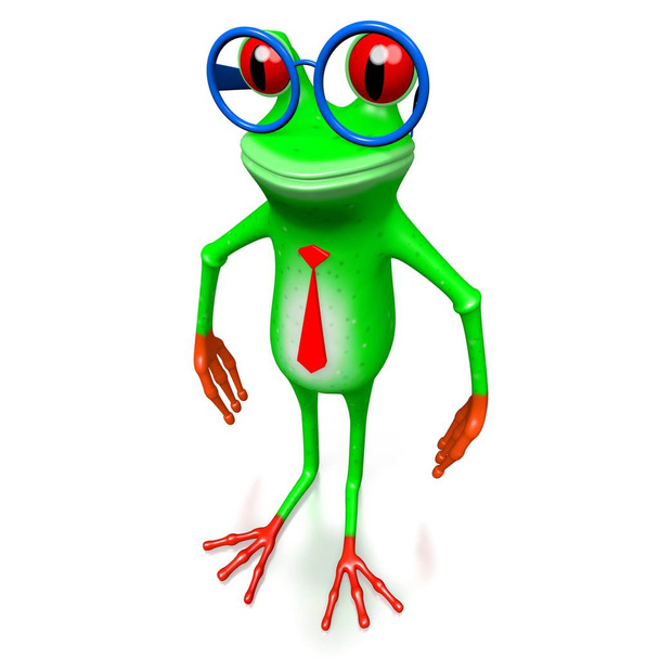 3D kreskówki żaba w okularach - idealna na takie tematy, jak problemy z oczami, wzroku, rachunku itp. - Zdjęcie, obraz