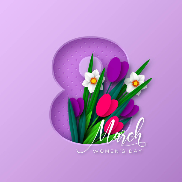 8 March greeting card for International Womens Day - Vector, Imagen