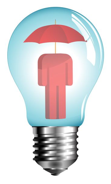Punainen mies sateenvarjo hehkulamppu
 - Vektori, kuva